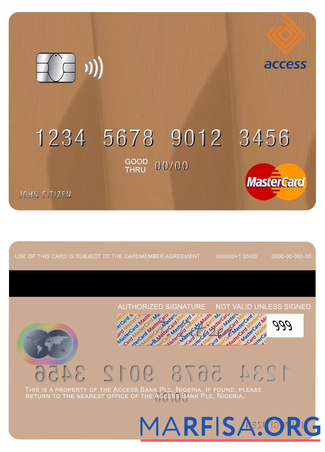 Printable Nigeria Access Bank Plc mastercard example